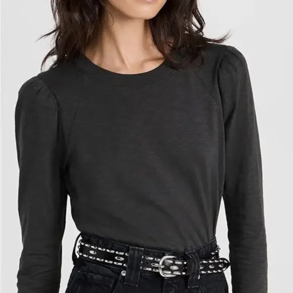 Veronica Beard Baseball Mason Charcoal Long Sleeve Tee Pimo Cotton Top Women's L - Picture 9 of 9